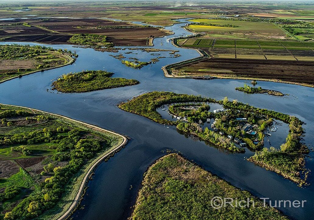 A river with many different types of land.